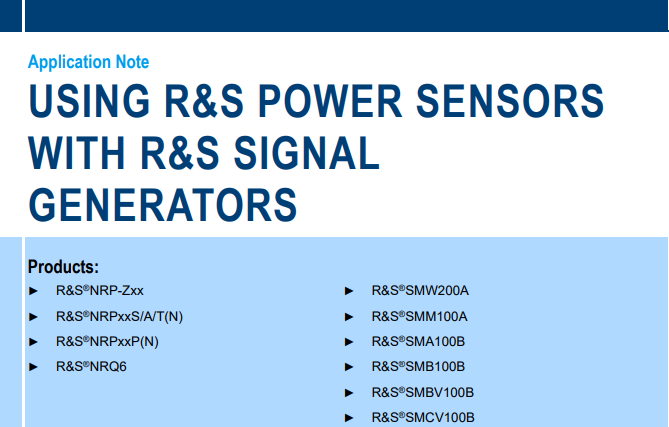 Using R&S Power Sensors with R&S Signal Generators