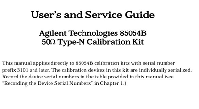 Keysight Technologies 85054B Specs and Manuals